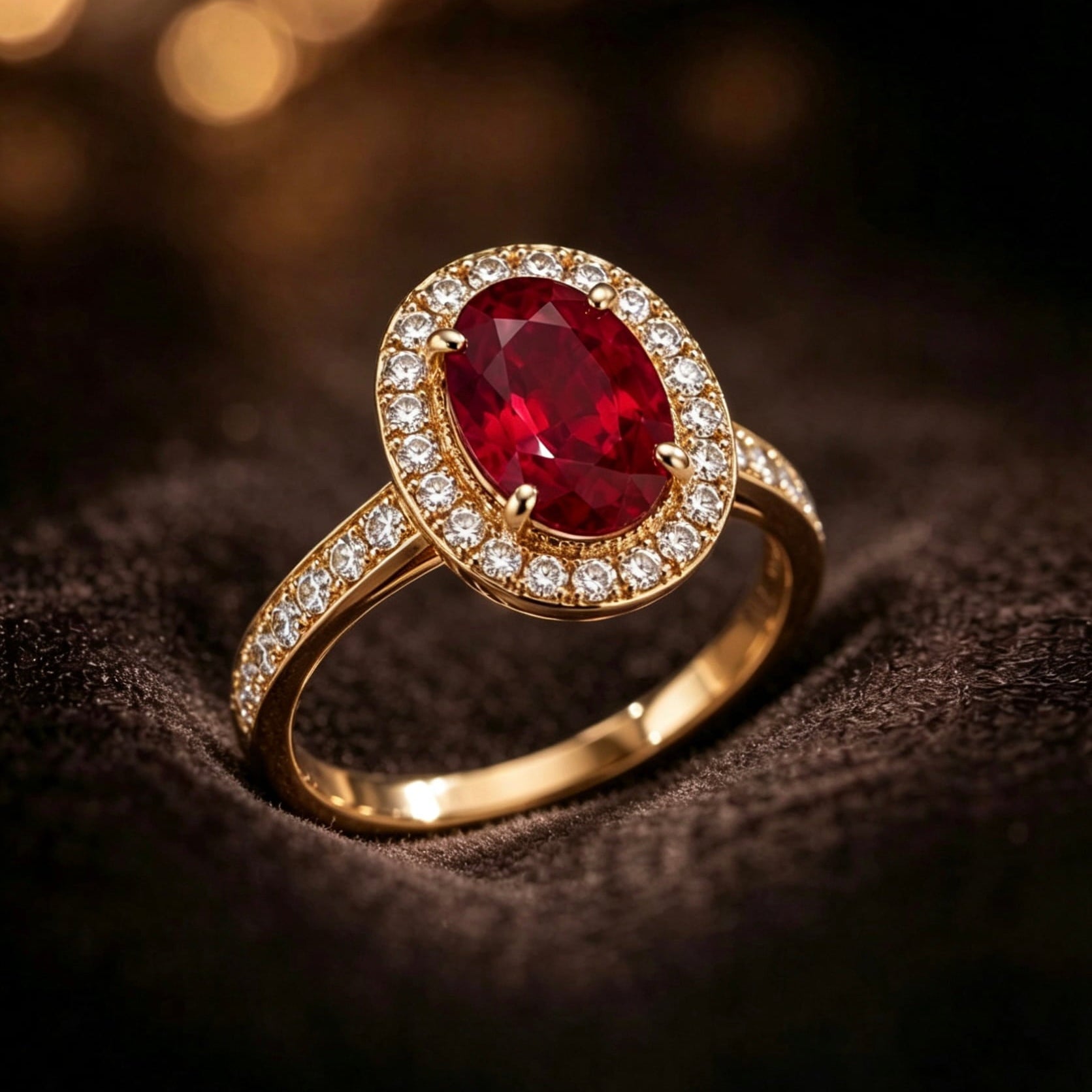 Oval Ruby Halo Ring | GIA Certified Natural Ruby | 18K Gold 