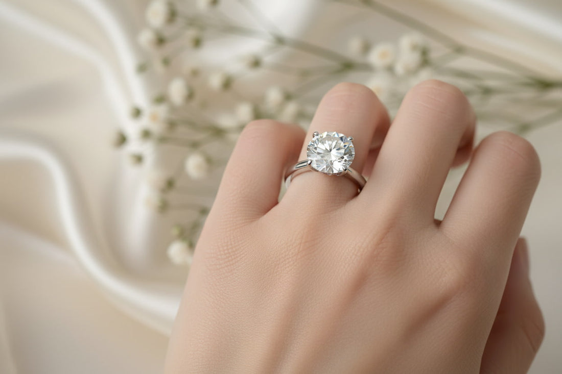 2 carat round brilliant diamond solitaire engagement ring on size 6 finger in platinum 950 six-prong setting — luxury fine jewelry by JewelryRich