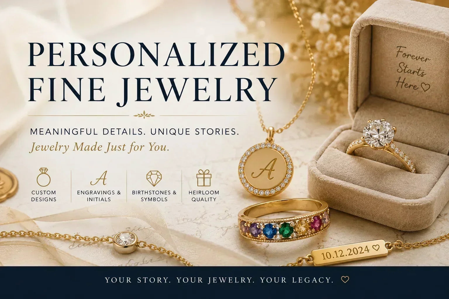 Personalized fine jewelry — custom designs, engravings, birthstones, and heirloom pieces by JewelryRich