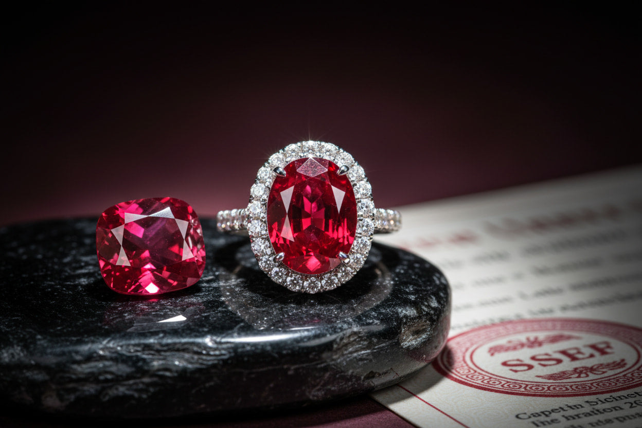Pigeon blood Burmese ruby ring in platinum with diamond halo – fine jewelry investment guide | JewelryRich