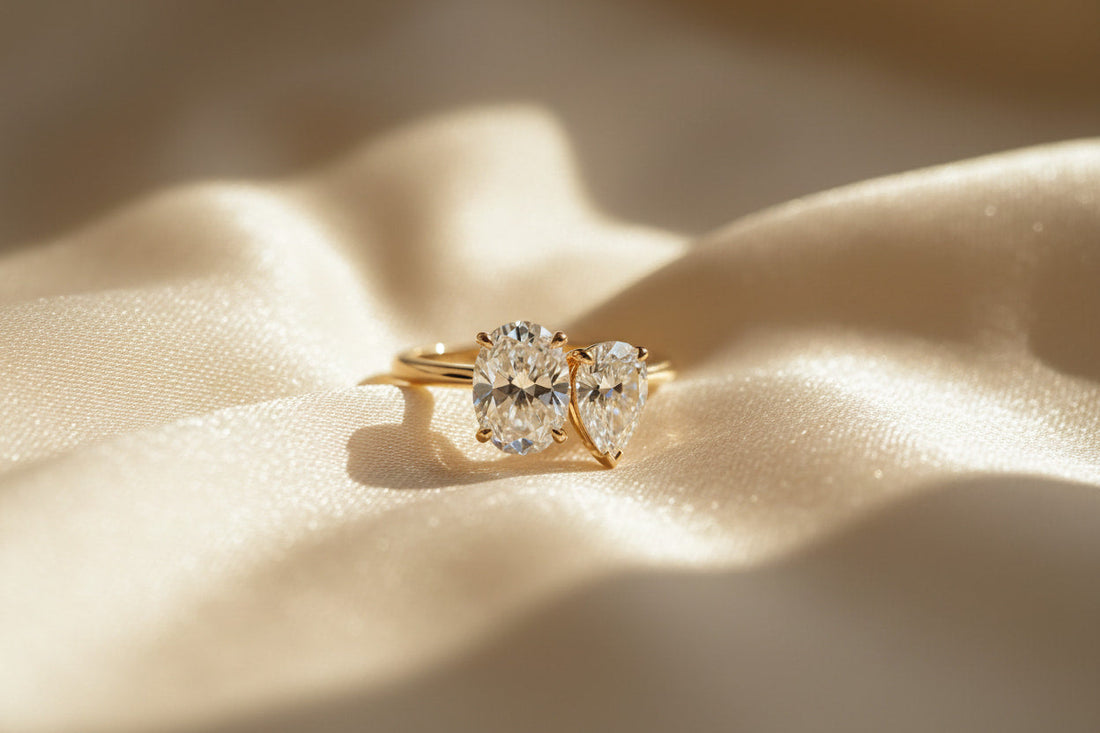 Toi et Moi two-stone diamond engagement ring in 18K gold — oval and pear diamonds by JewelryRich