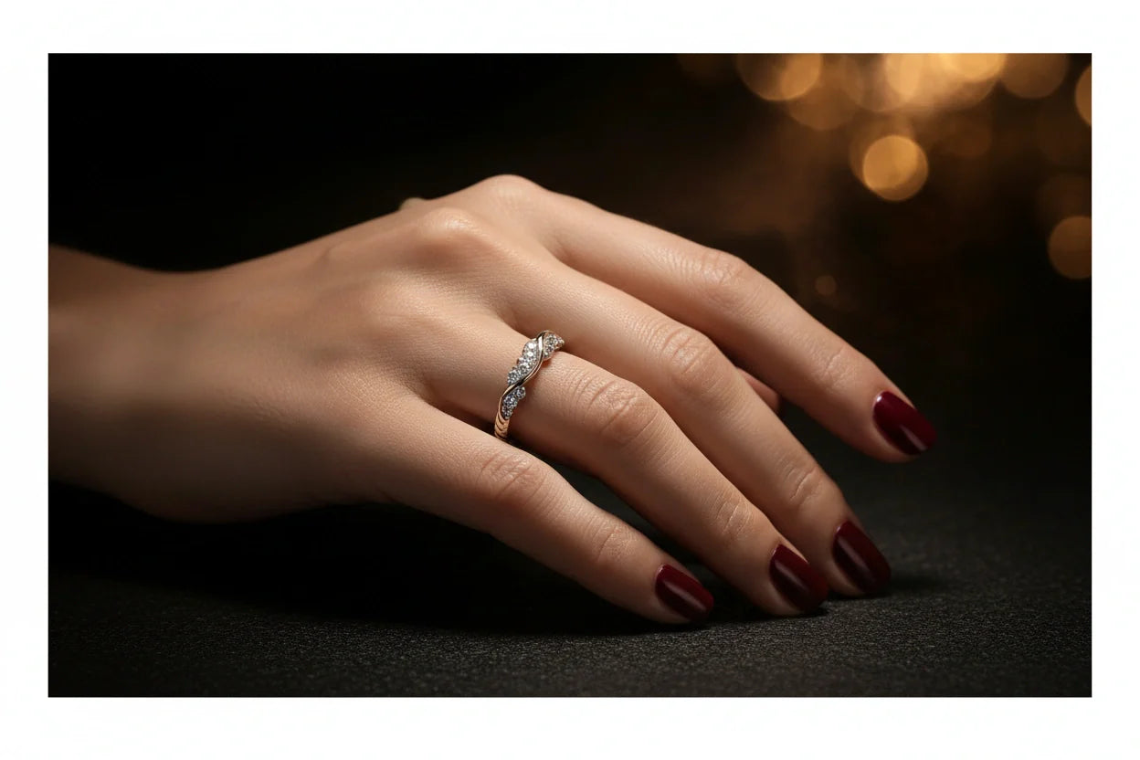 JewelryRich 14K & 18K solid gold fine jewelry collection — diamond twist wedding band in gold with brilliant-cut diamonds