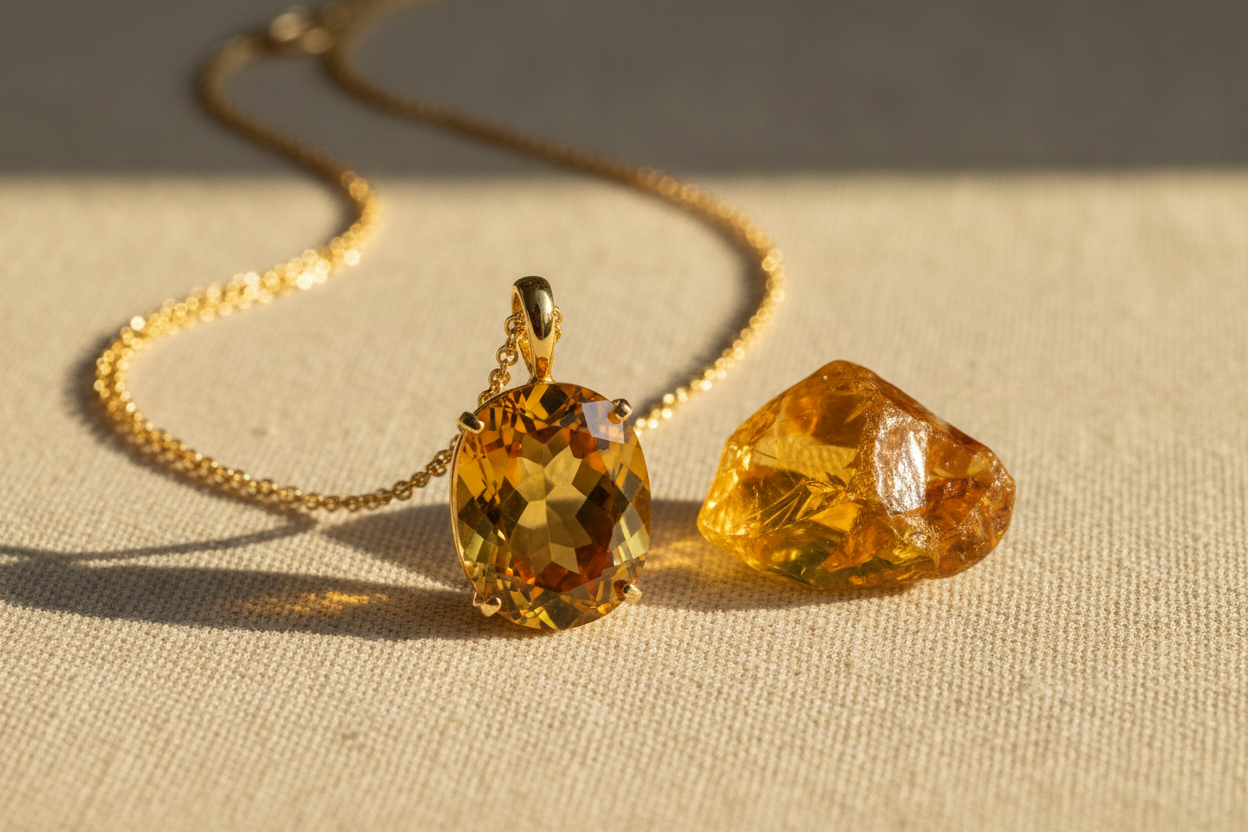 Citrine fine jewelry collection — 18K yellow gold citrine pendant necklace by JewelryRich