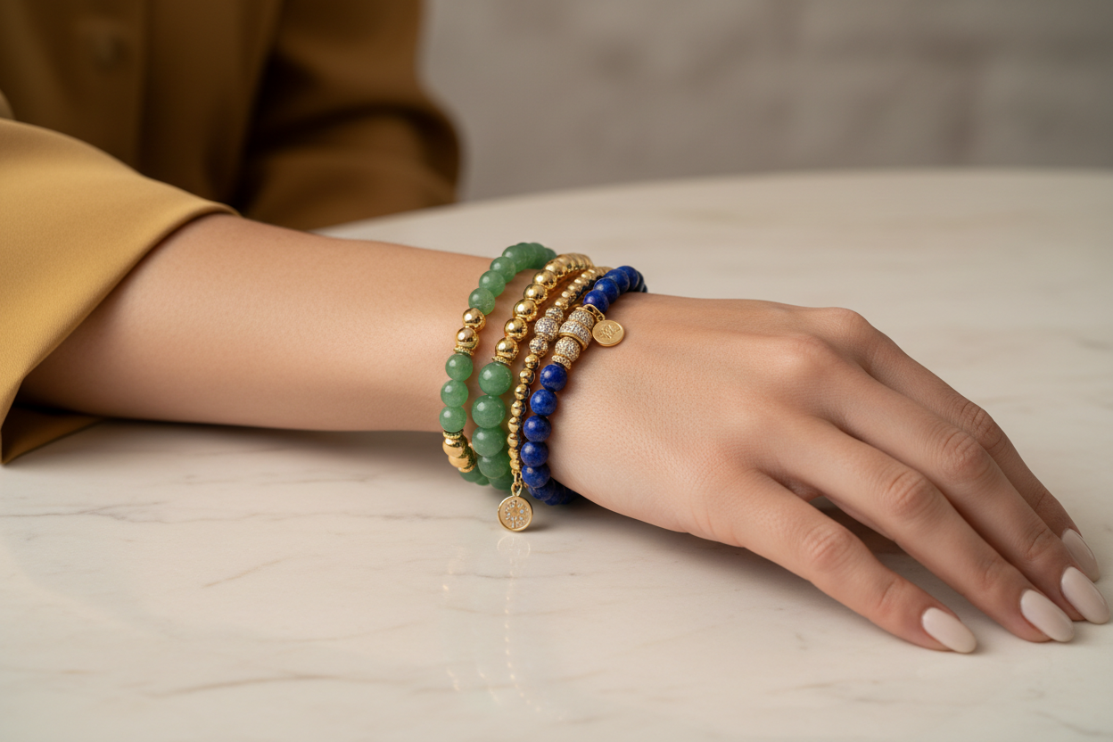 Beaded bracelets collection — 18K gold and gemstone beaded bracelets by JewelryRich
