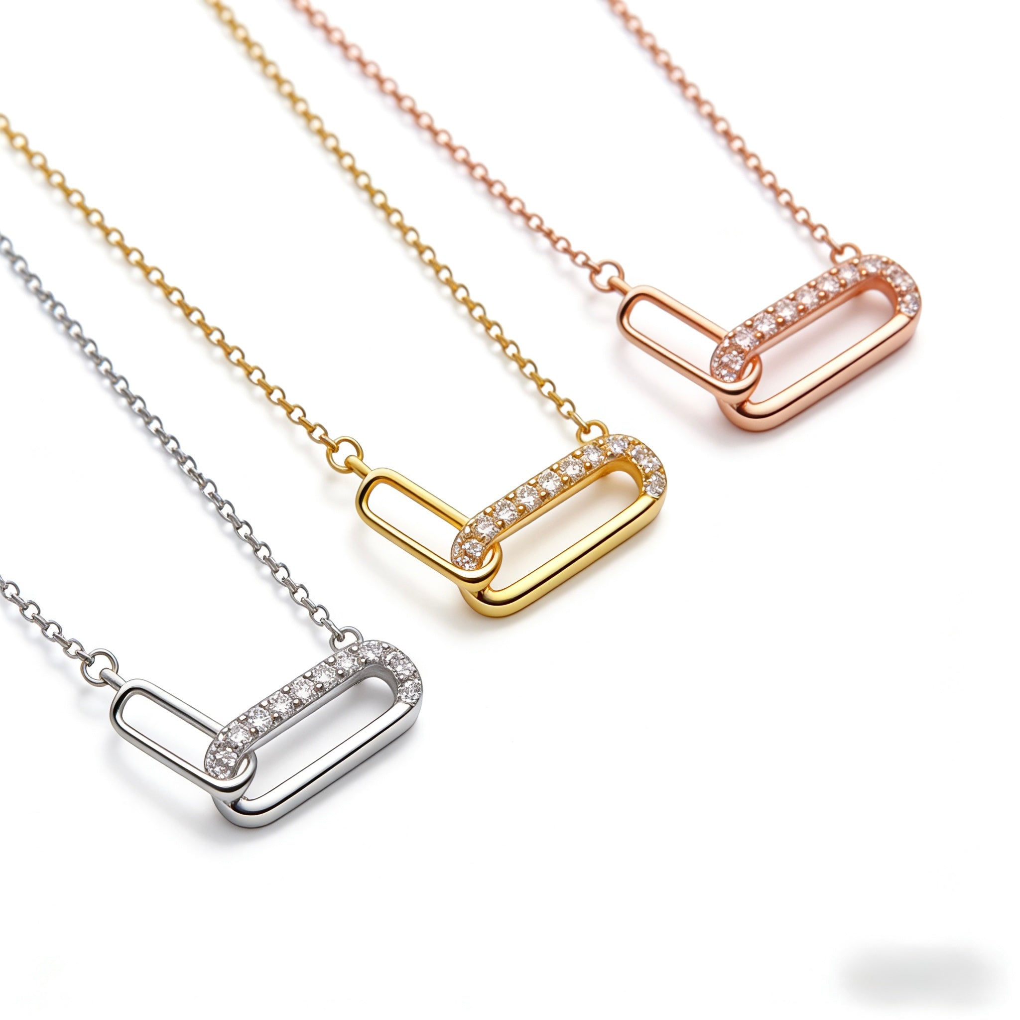 18K Gold Diamond Double Link Choker Necklace in White Gold Yellow Gold and Rose Gold - JewelryRich