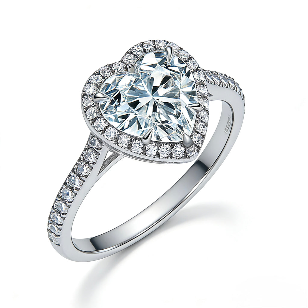 18K Gold Heart Halo Diamond Engagement Ring