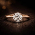 Hidden halo diamond engagement ring in 18K rose gold — round brilliant cut solitaire with secret micro-pavé halo | JewelryRich