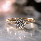 18K Gold Round Diamond Pavé Engagement Ring sideview JewelryRich