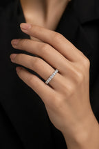 Full eternity diamond band worn on hand, 18K white gold with continuous brilliant-cut GIA certified diamonds, JewelryRich