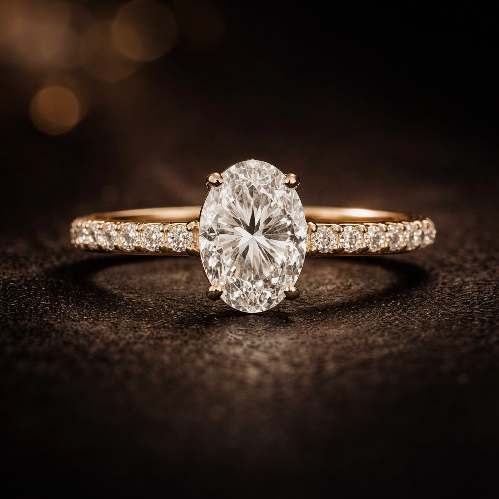 18k Gold Oval Solitaire Diamond Engagement Ring