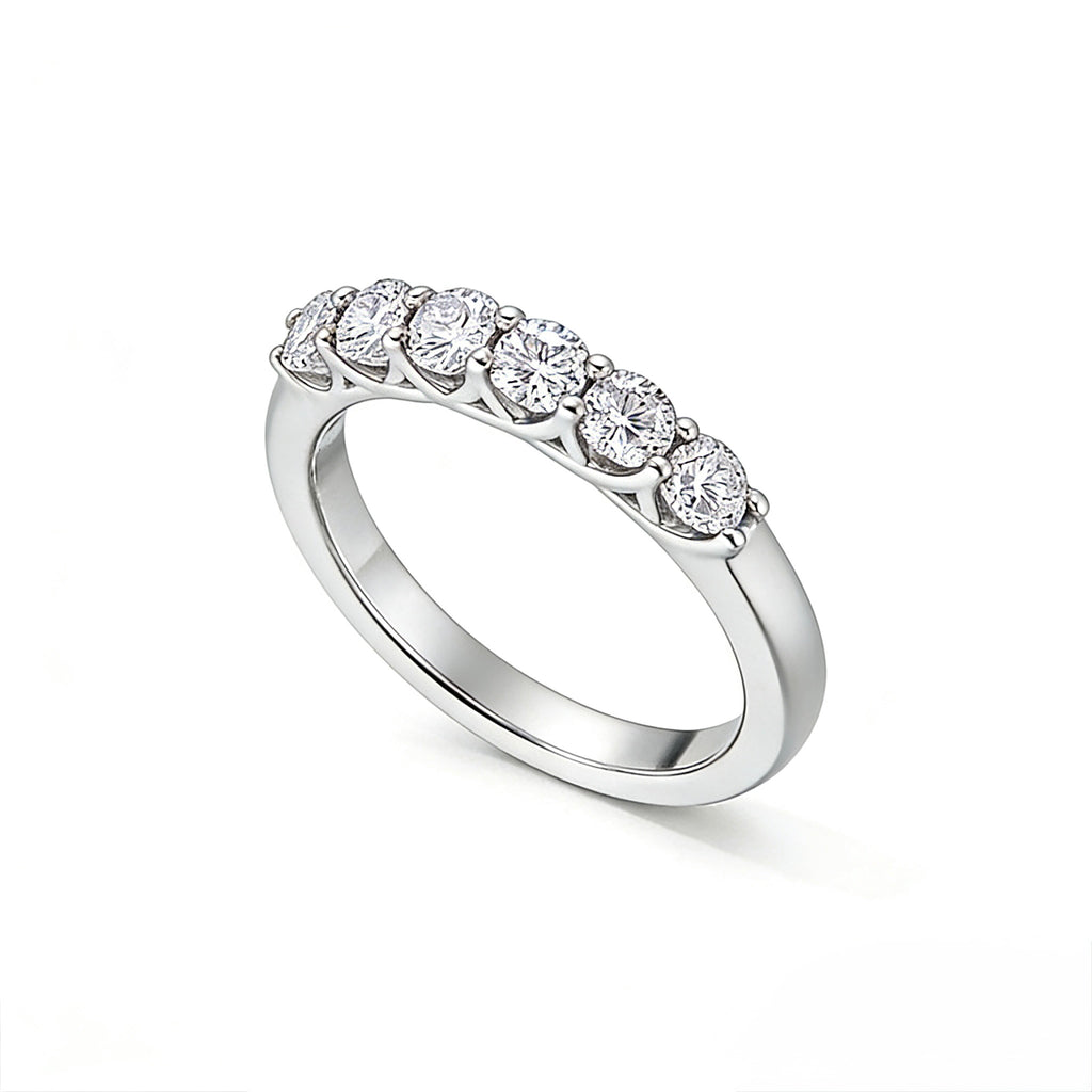 18K white gold diamond wedding band ring – side profile view