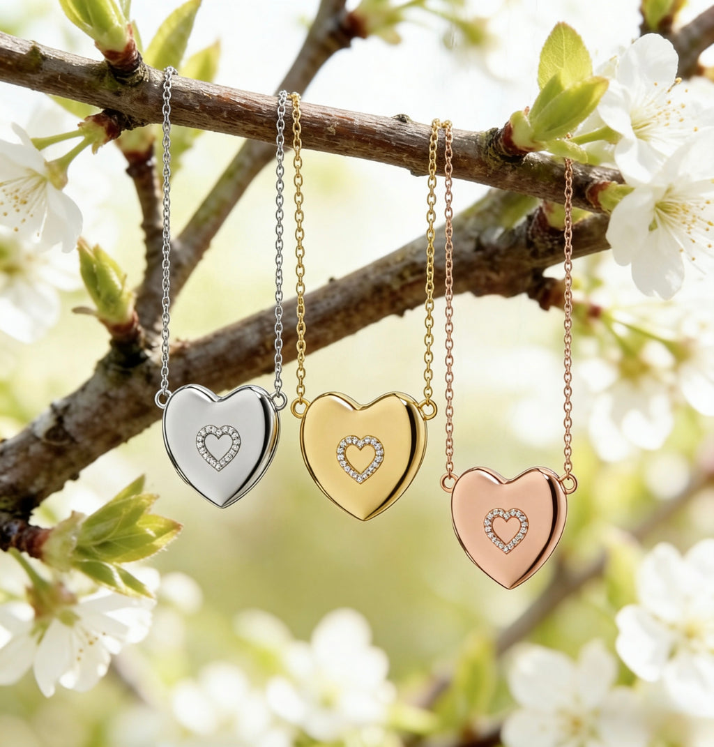 18K Gold Diamond Heart Locket Necklace Yellow Gold White Gold Rose Gold - JewelryRich