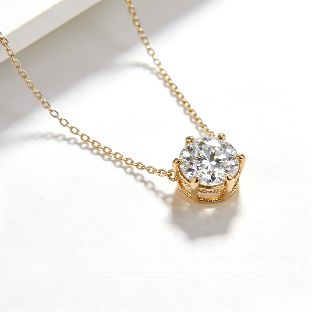 14K Gold Moissanite Solitaire Pendant Necklace