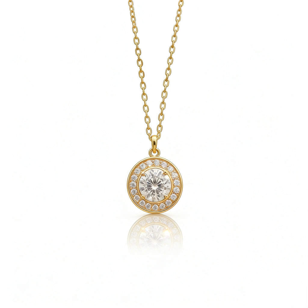 18K Gold Moissanite Halo Pendant Necklace