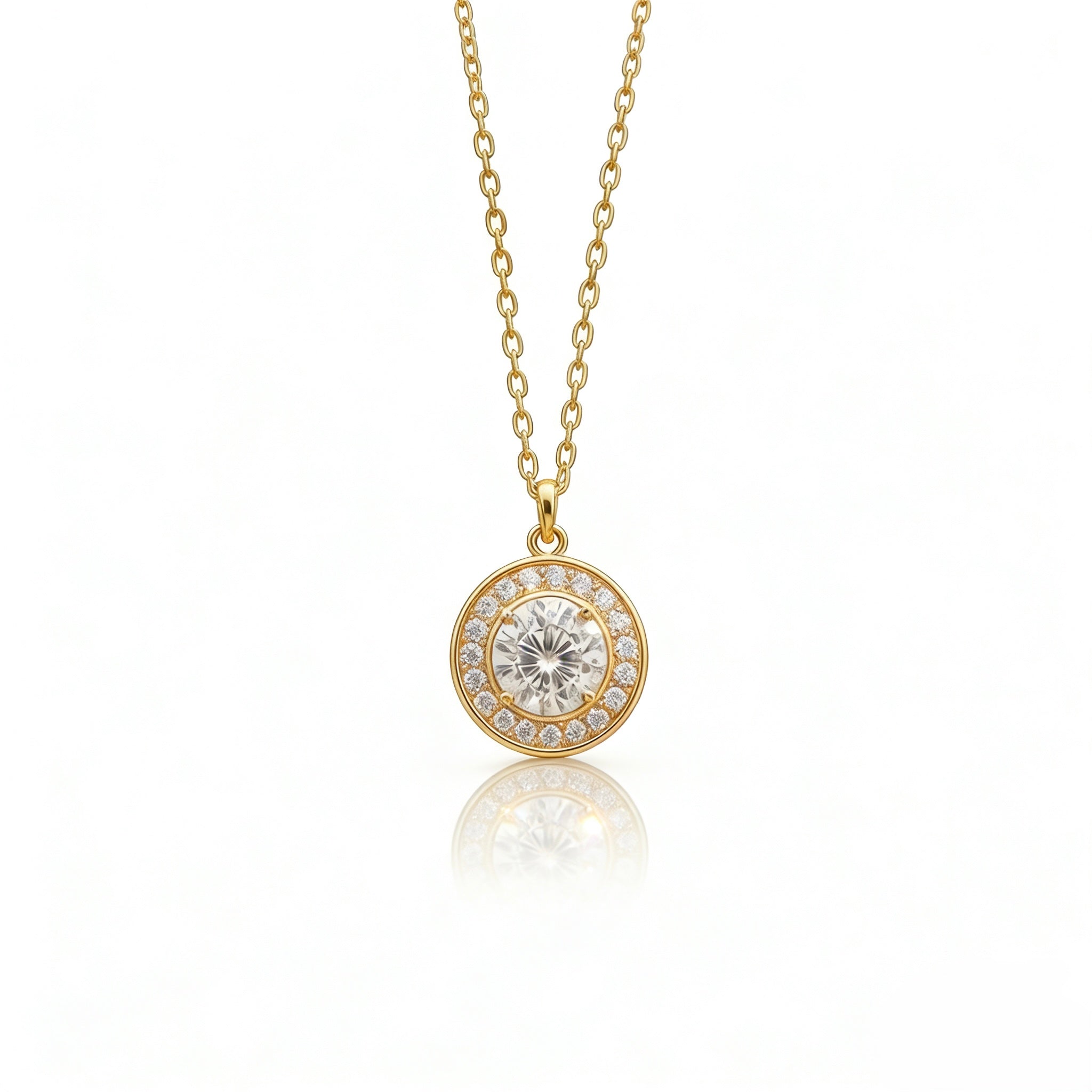 18K Gold Moissanite Halo Pendant Necklace