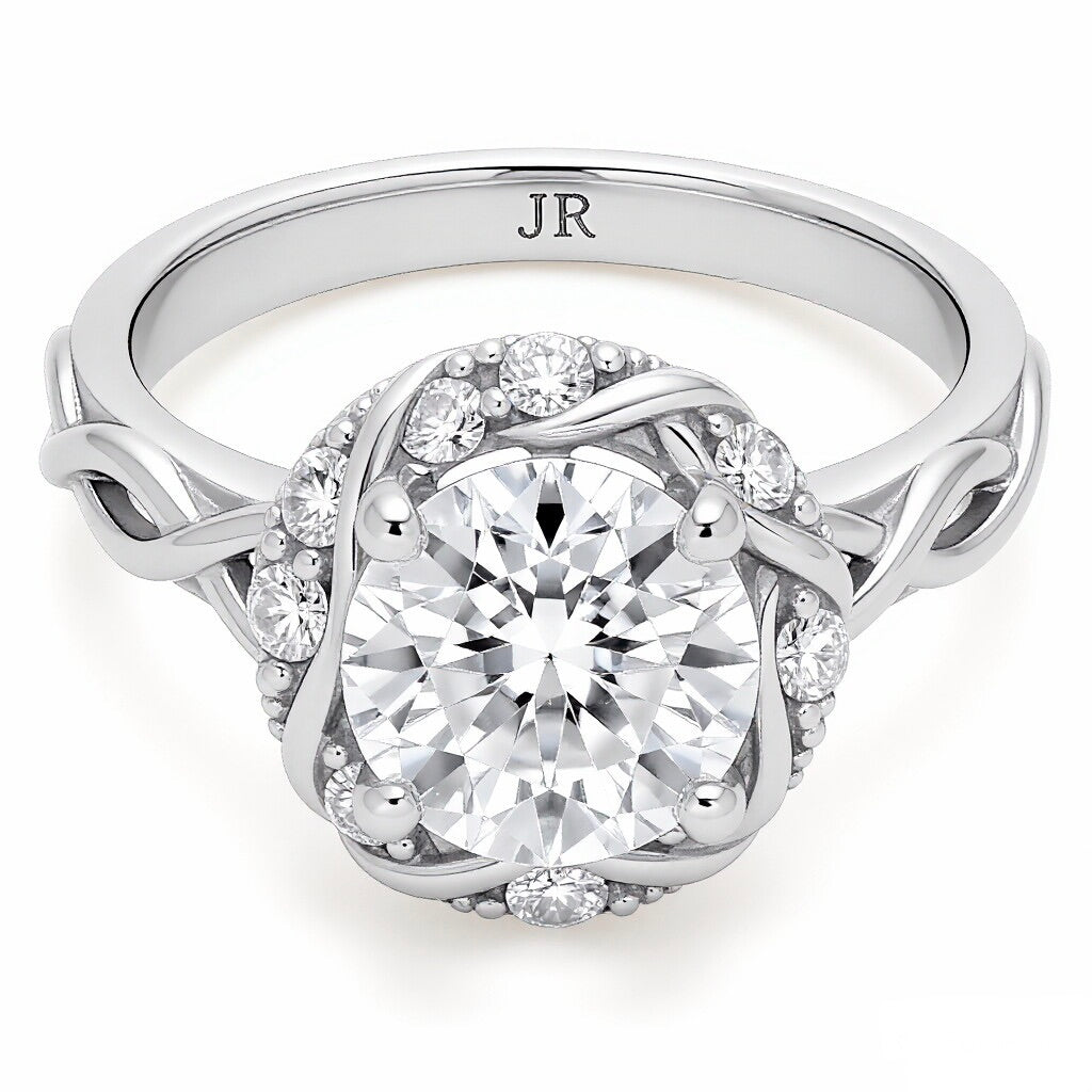 18K White Gold Diamond Engagement Ring on Hand