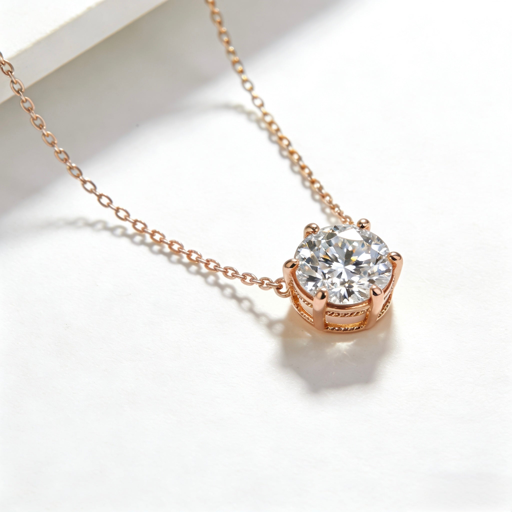 14K Gold Moissanite Solitaire Pendant Necklace