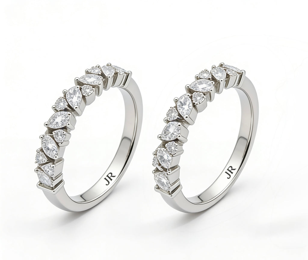 Elegant Round & Pear-Cut Diamonds Band Ring | 18K Gold