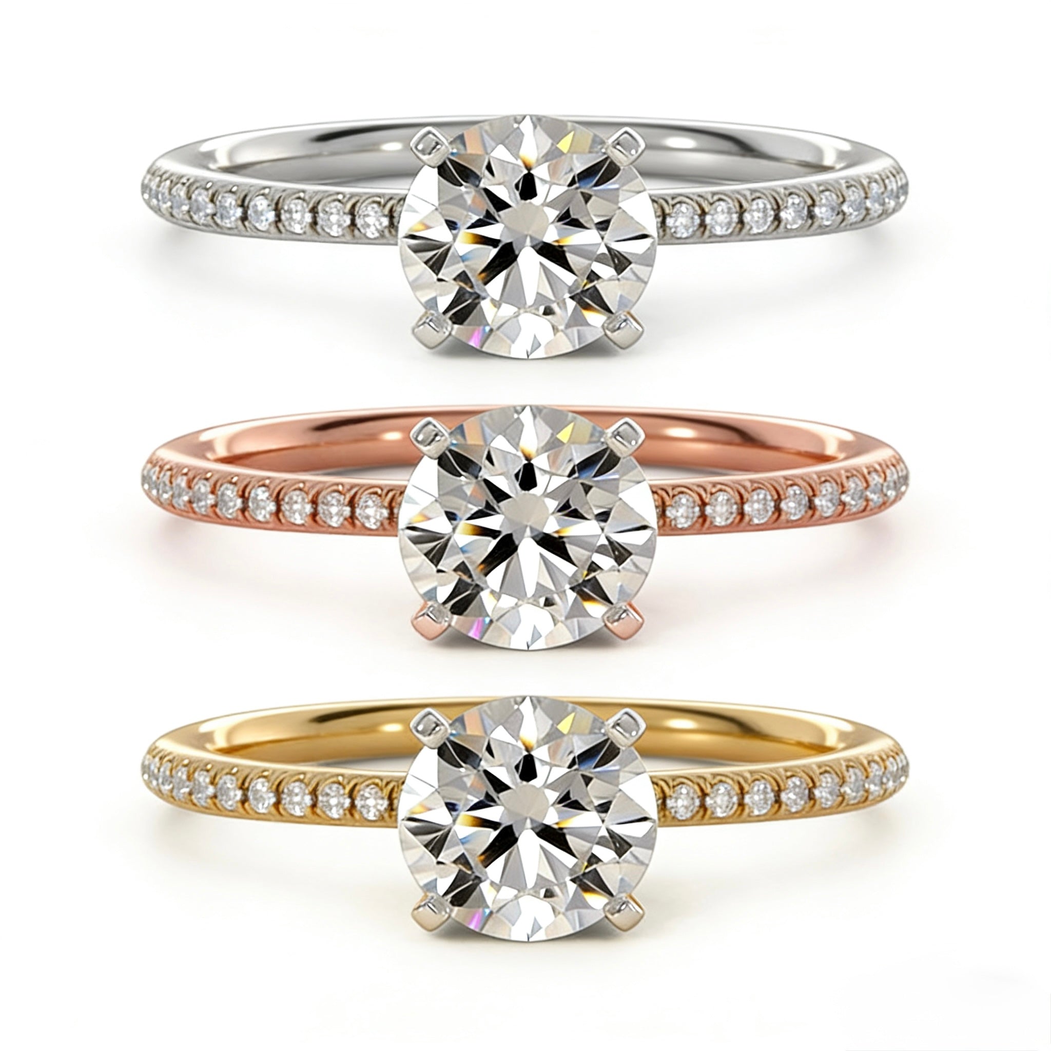 18K Gold Round Diamond Pavé Engagement Ring