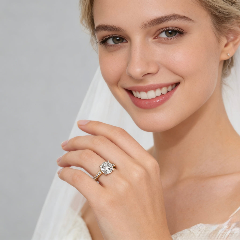 18K Gold Round Diamond Pavé Engagement Ring