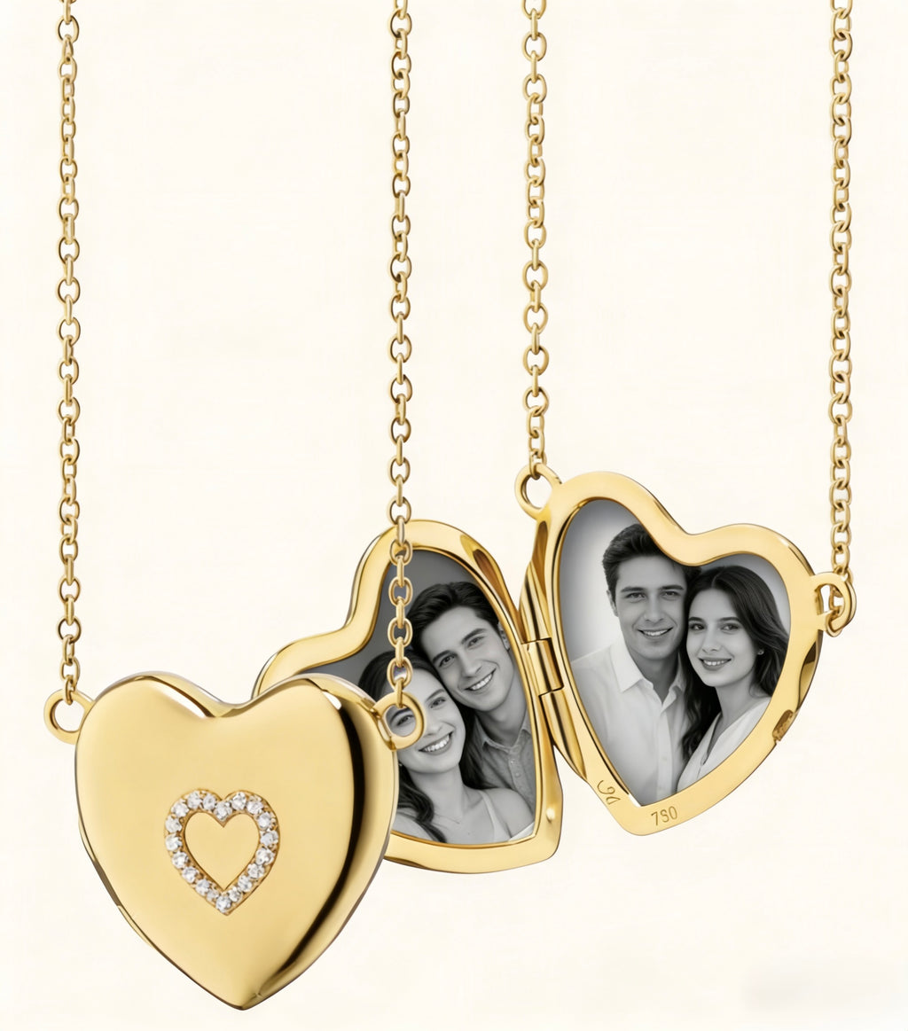 Diamond Heart Locket Necklace Open Showing Two Photo Compartments - JewelryRich