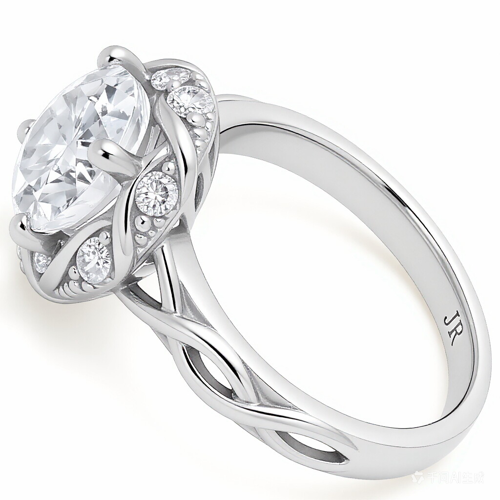 18K White Gold Diamond Engagement Ring Side View