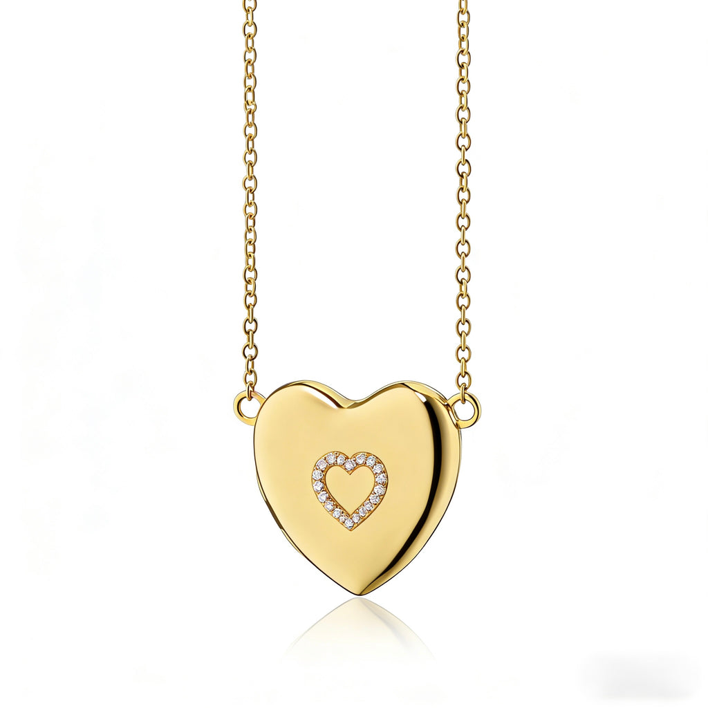 18K White Gold Diamond Heart Locket Necklace with Pave Diamond - JewelryRich