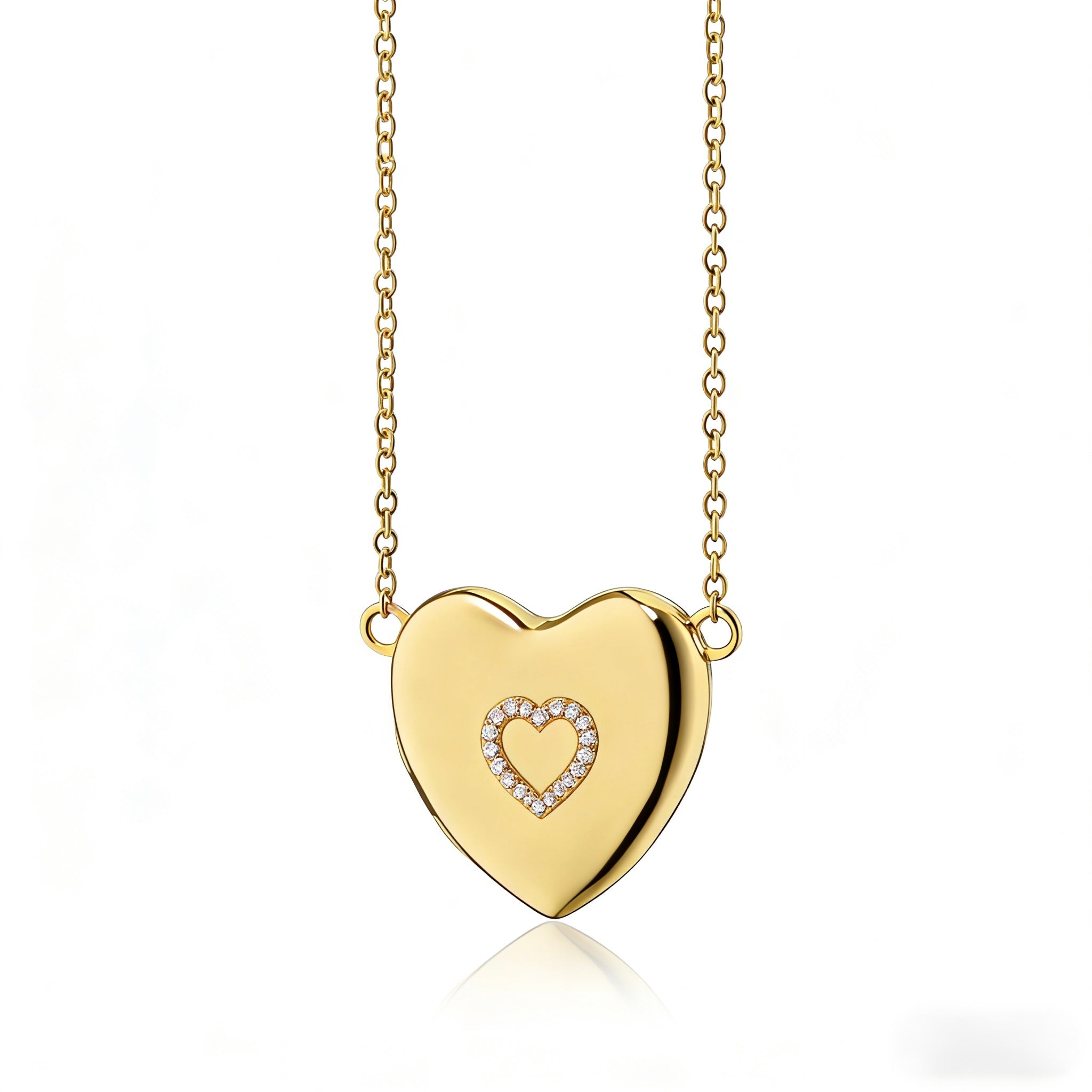18K White Gold Diamond Heart Locket Necklace with Pave Diamond - JewelryRich