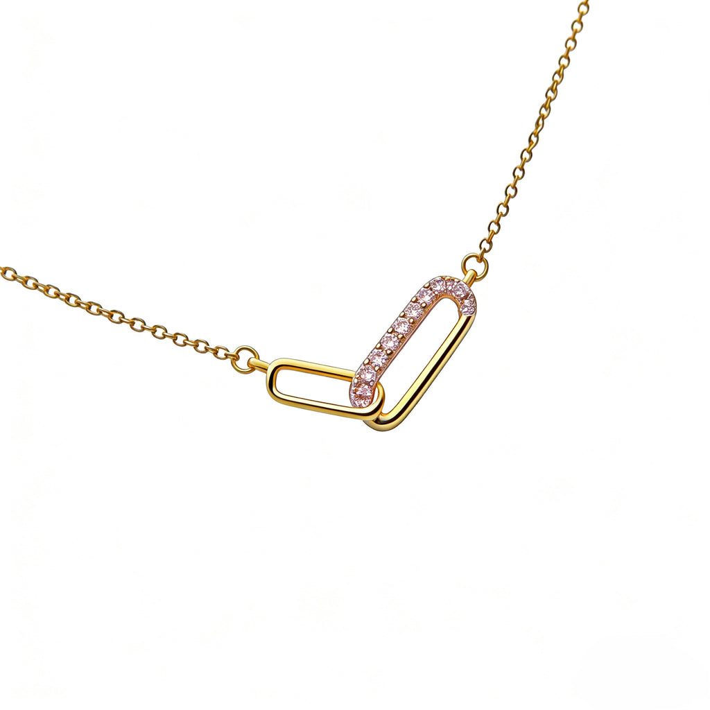 18K Yellow Gold Diamond Double Link Choker Necklace pendant detail view - JewelryRich