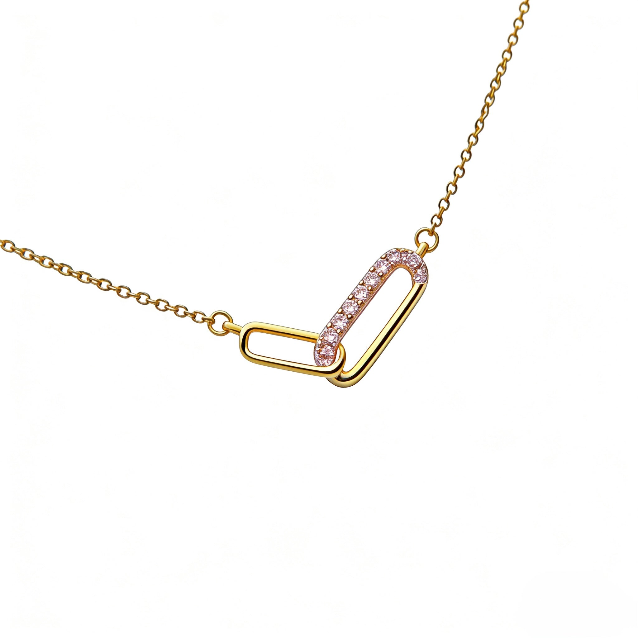 18K Yellow Gold Diamond Double Link Choker Necklace pendant detail view - JewelryRich