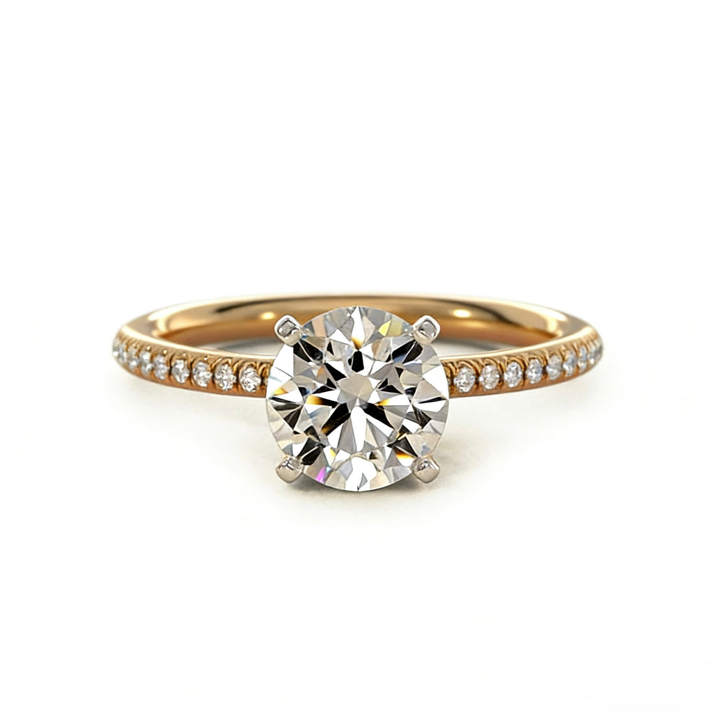 18K Gold Round Diamond Pavé Engagement Ring