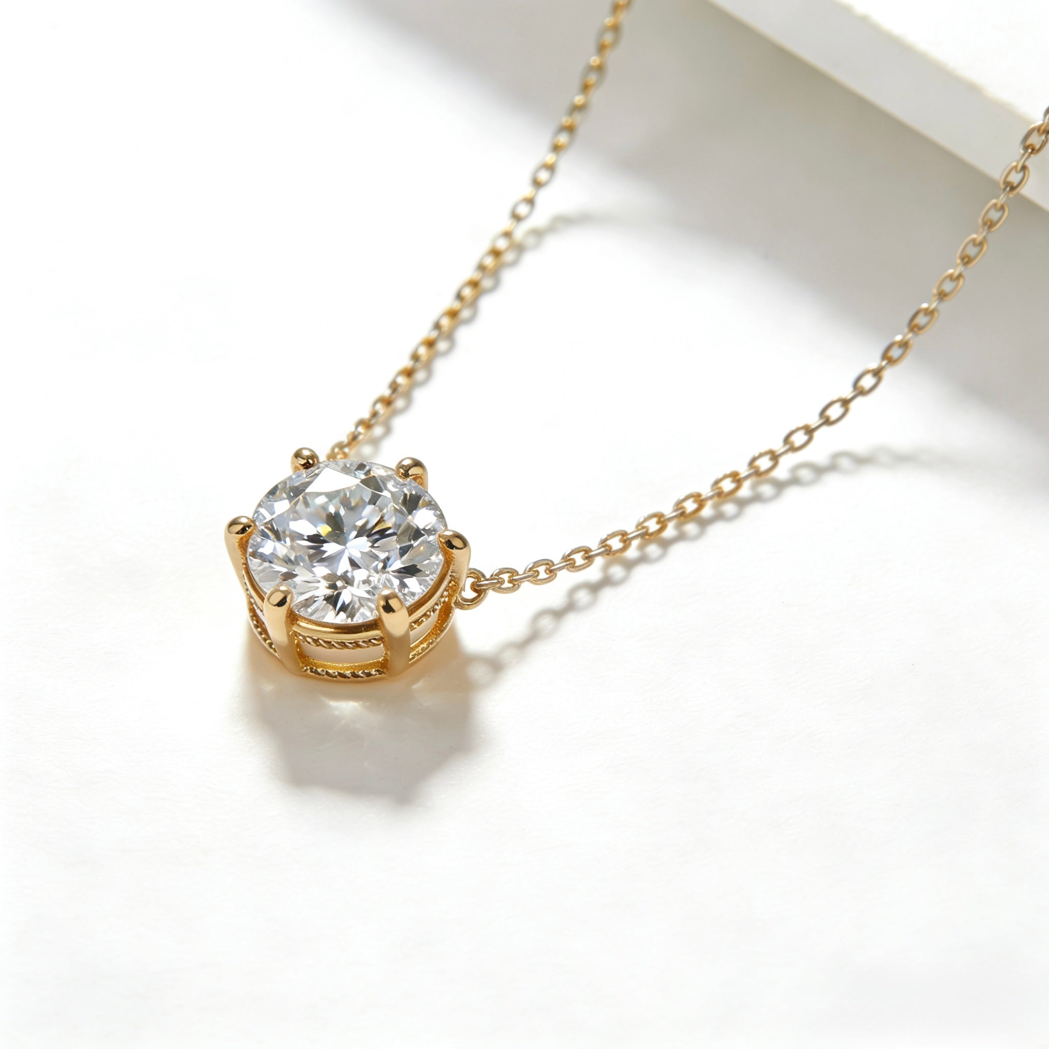 14K Gold Moissanite Solitaire Pendant Necklace