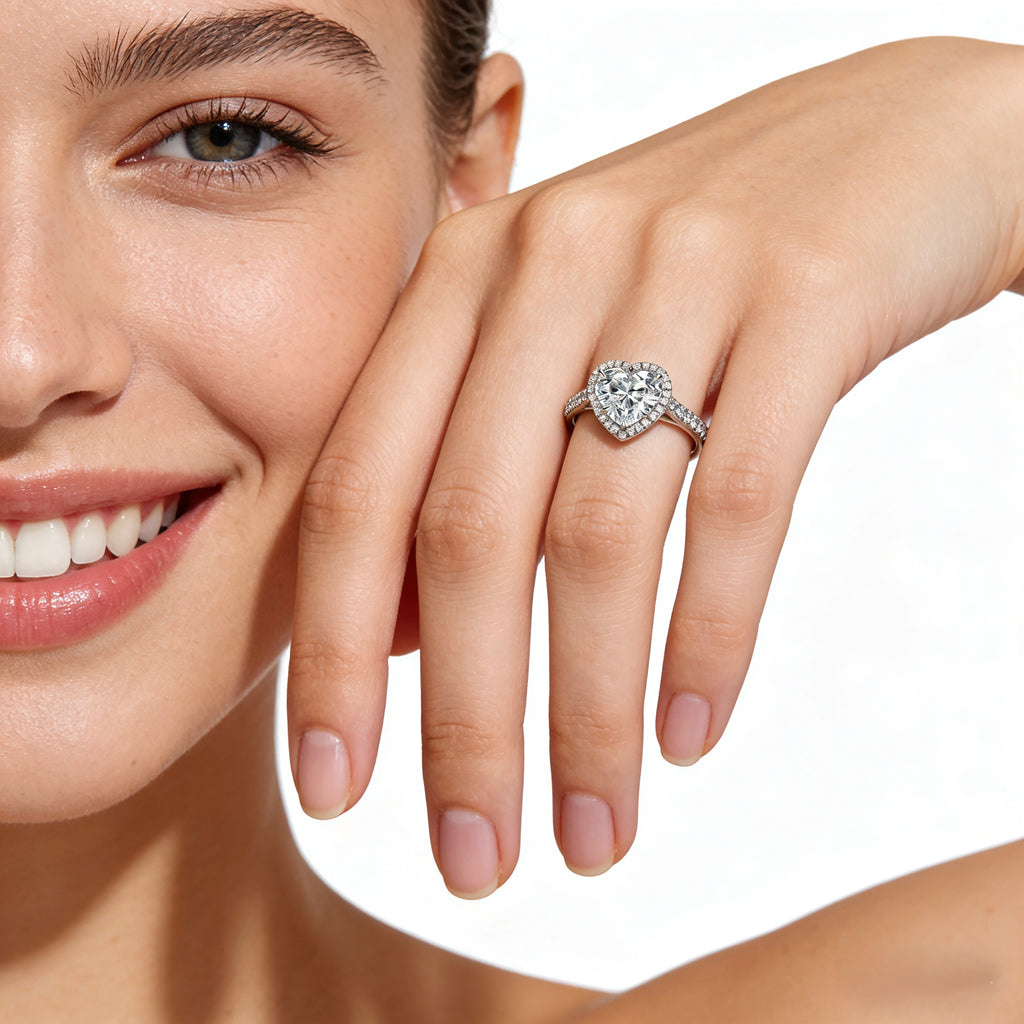 18K Gold Heart Halo Diamond Engagement Ring