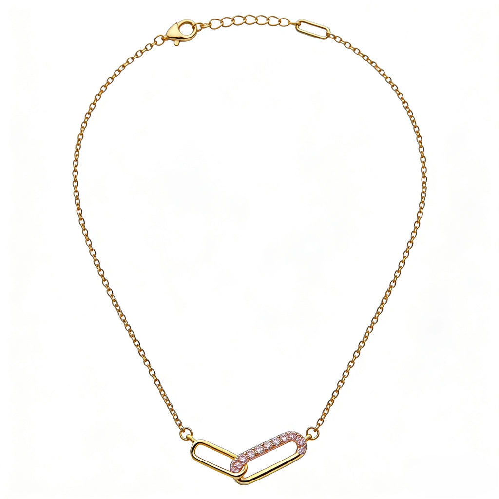 18K Yellow Gold Diamond Double Link Choker Necklace full length view with lobster clasp - JewelryRich