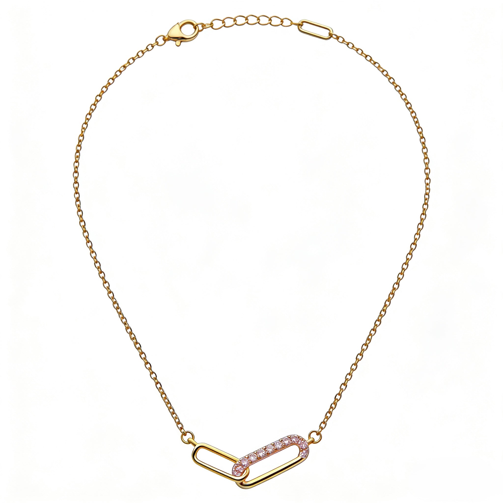 18K Yellow Gold Diamond Double Link Choker Necklace full length view with lobster clasp - JewelryRich