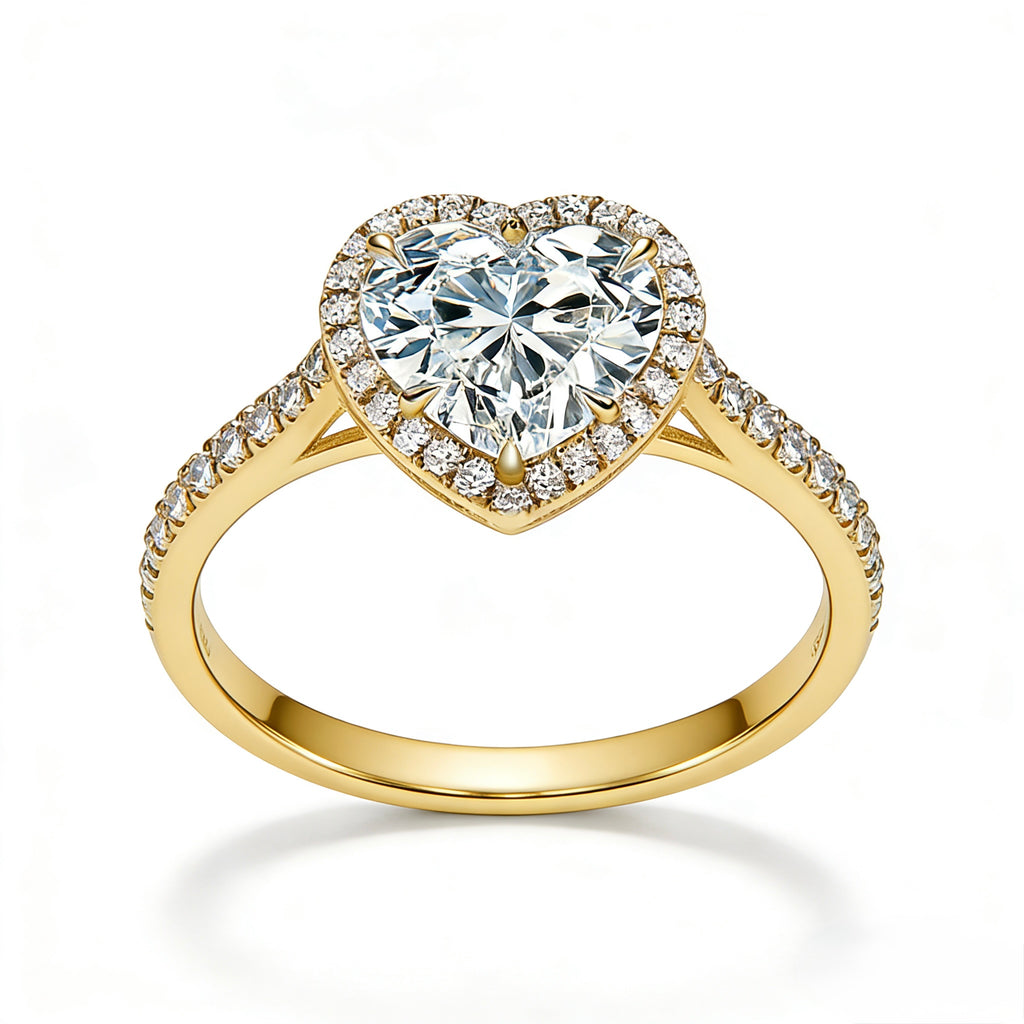 18K Gold Heart Halo Diamond Engagement Ring