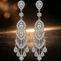 White Gold Diamond Chandelier drop earring, vintage-inspired multi-tier design with pear-cut stones statement Jewelry