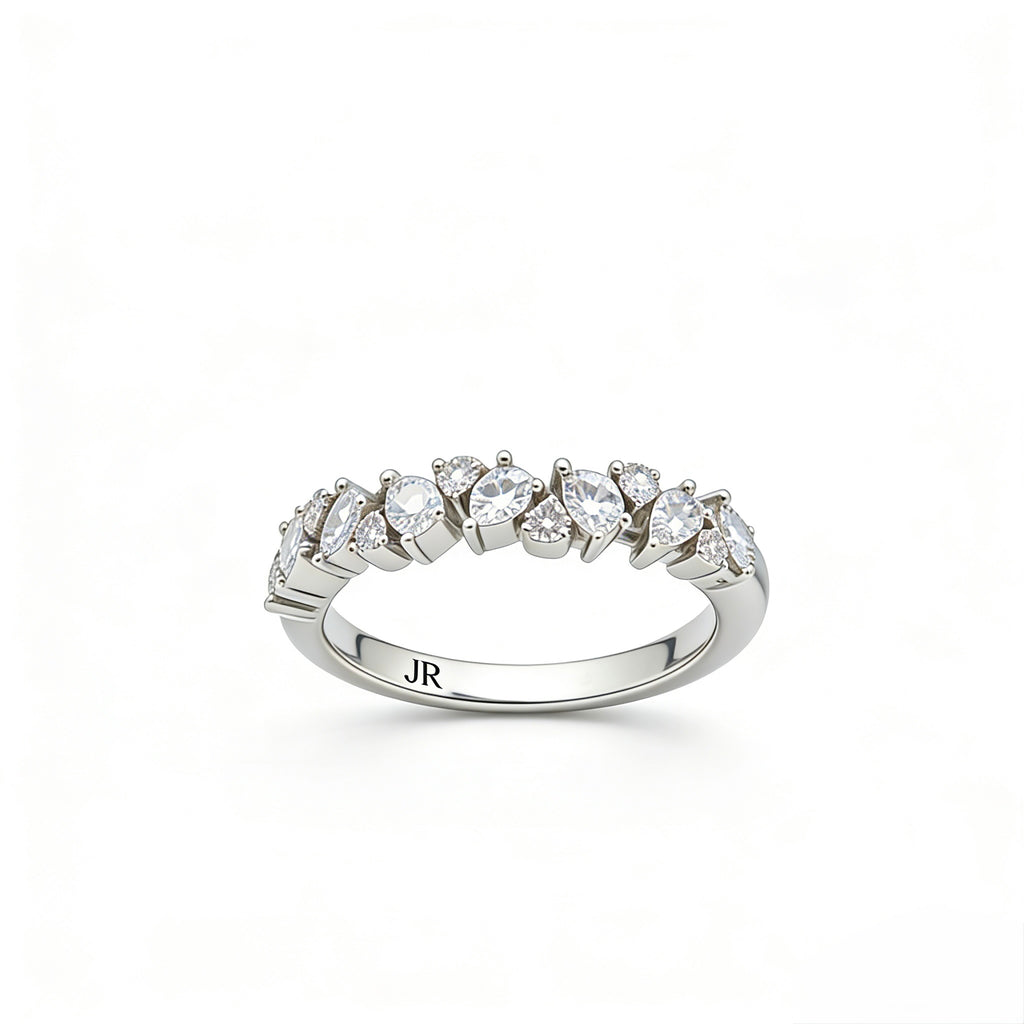 Elegant Round & Pear-Cut Diamonds Band Ring | 18K Gold