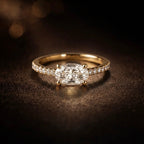 East-West oval diamond engagement ring 18K yellow gold solitaire with pavé band — design view — JewelryRich