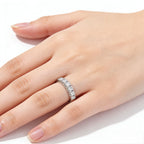 18K white gold diamond wedding band – lifestyle shot on hand