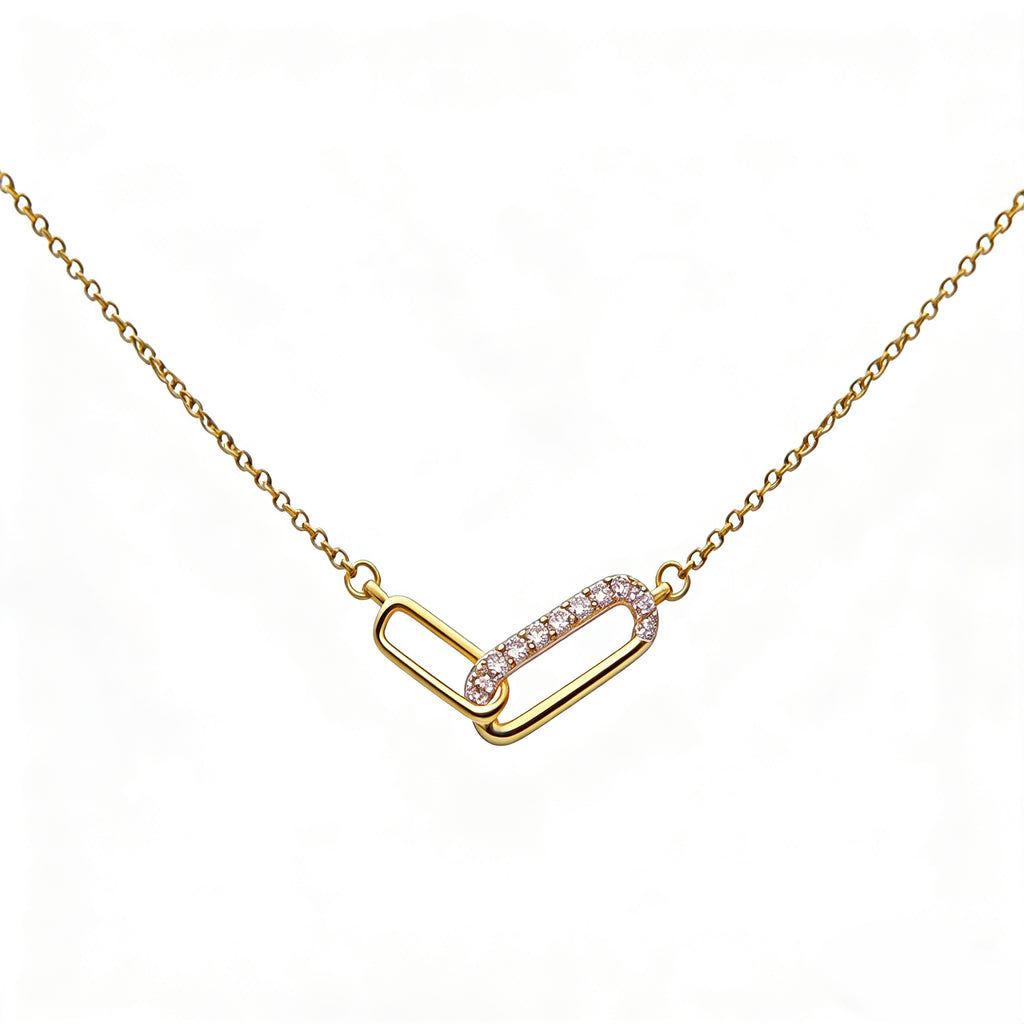 18K Yellow Gold Diamond Double Link Choker Necklace close-up showing pavé diamond setting - JewelryRich