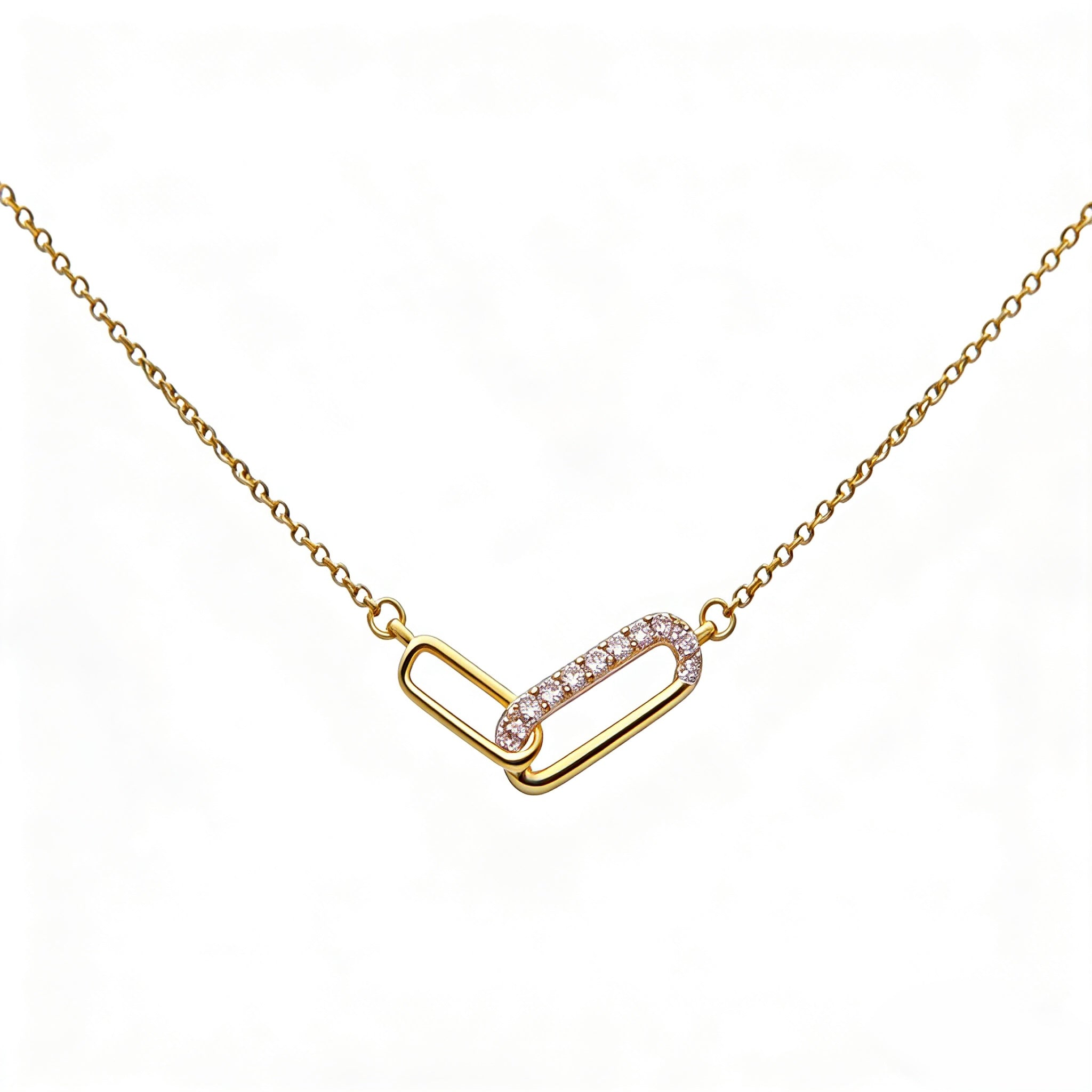 18K Yellow Gold Diamond Double Link Choker Necklace close-up showing pavé diamond setting - JewelryRich