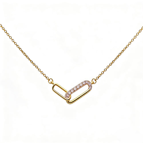 18K Yellow Gold Diamond Double Link Choker Necklace close-up showing pavé diamond setting - JewelryRich