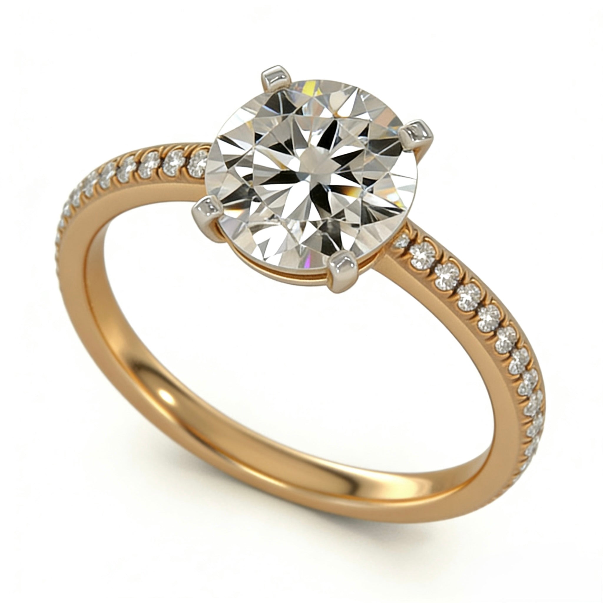 18K Gold Round Diamond Pavé Engagement Ring