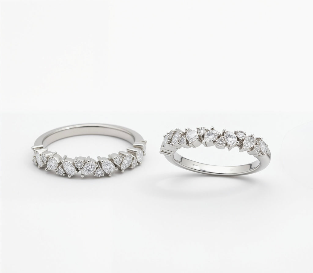 Elegant Round & Pear-Cut Diamonds Band Ring | 18K Gold