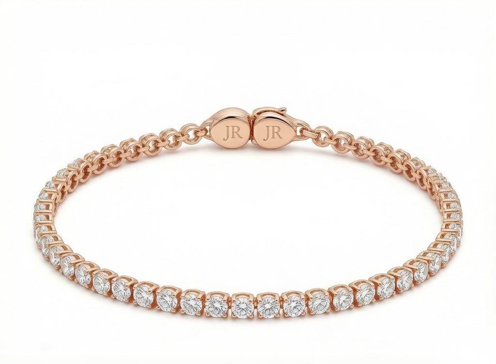 Classic diamond tennis bracelet – close-up of prong-set stones