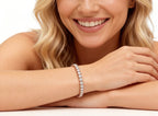 Diamond tennis bracelet – stacked with other bracelets on wrist