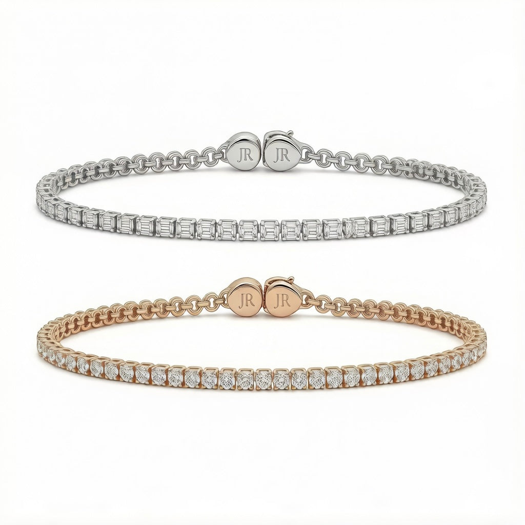 Classic diamond tennis bracelet – close-up of prong-set stones