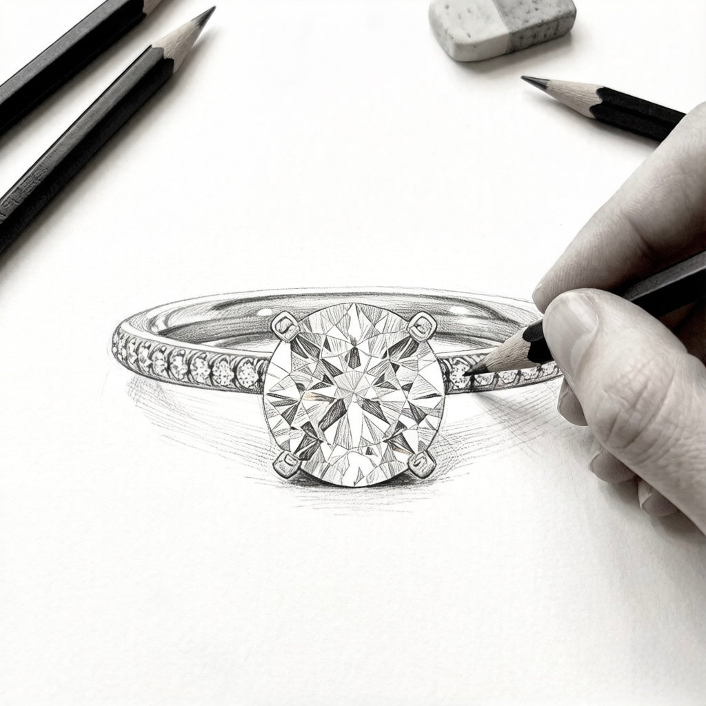 18K Gold Round Diamond Pavé Engagement Ring