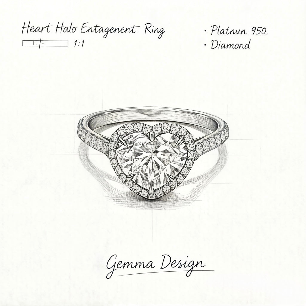 18K Gold Heart Halo Diamond Engagement Ring